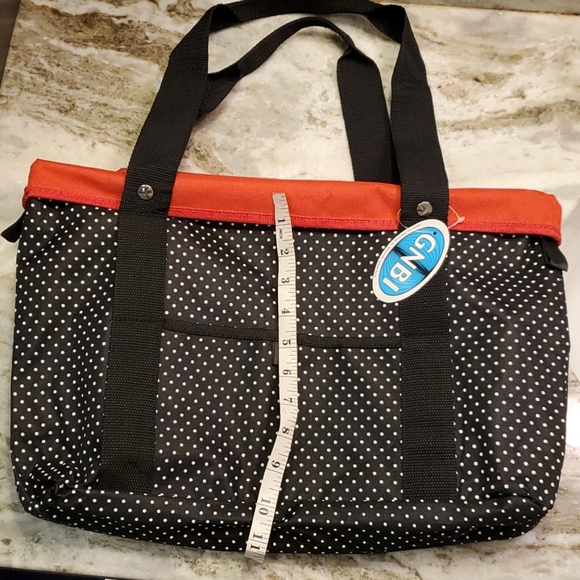 TOTE Bag Black w/White Pokadots Red Trim. Is not a zipper closer Bag - Picture 6 of 6